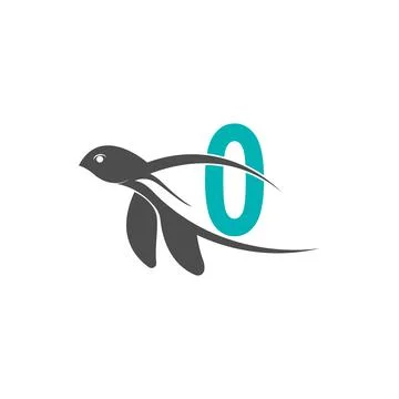 Sea turtle icon with number zero logo design illustration Stock Illustration
