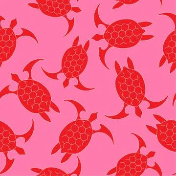 Sea turtle icon. Seamless pattern with red turtle turquoise on a pink backgro Illustrazione stock
