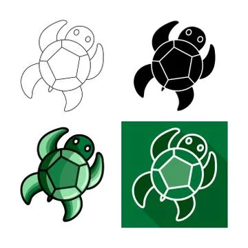 Sea turtle icon, Vector flat long shadow design.Lines turtle.Black turtle. Green Stock Illustration