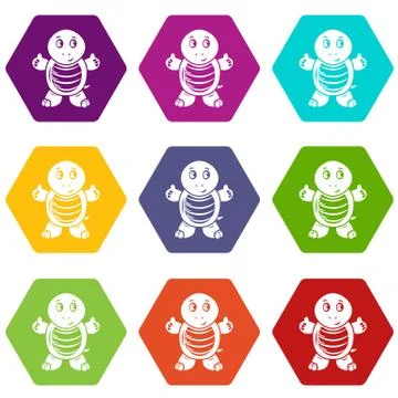 Sea turtle icons set 9 vector Stock Illustration