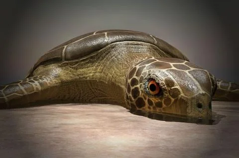 Sea turtle laying eggs on the beach 3d rendering Stock Illustration