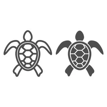 Sea turtle line and solid icon, ocean animals concept, tortoise sign on white Illustrazione stock