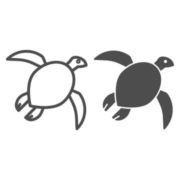 Sea turtle line and solid icon, ocean concept, tortoise animal sign on white Illustrazione stock