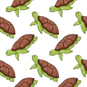 Sea turtle seamless pattern in cartoon style. Undersea animal for summer Stockillustratie