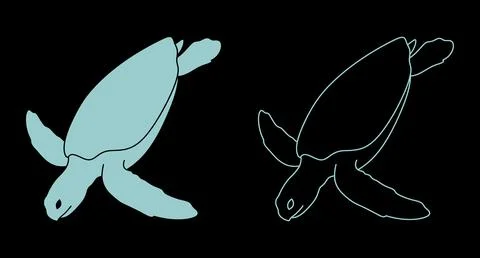 Sea turtle silhouette graphic in solid and line art styles with silhouette Stockillustratie
