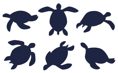 Sea turtle silhouettes. Vector set Illustrazione stock