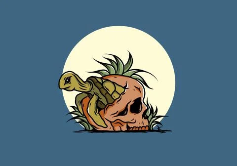 Sea turtle in the skull illustration Stock Illustration