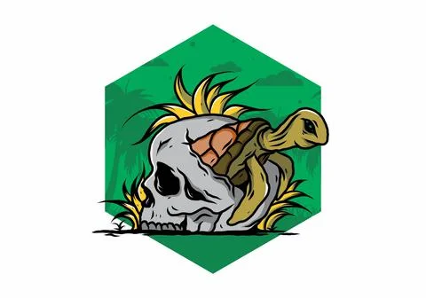 Sea turtle in the skull illustration Stock Illustration