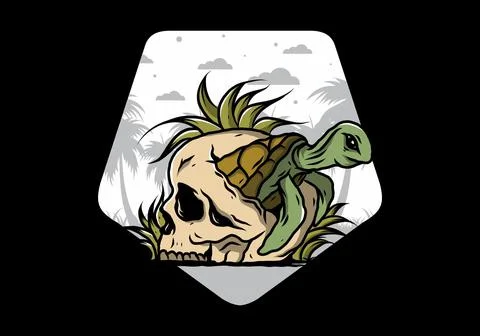 Sea turtle in the skull illustration Stock Illustration