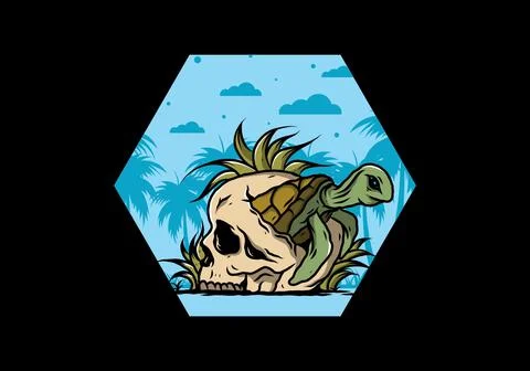 Sea turtle in the skull illustration Stock Illustration