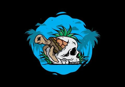 Sea turtle in the skull illustration Stock Illustration