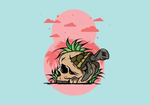 Sea turtle in the skull illustration Stock Illustration