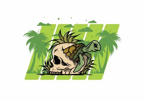 Sea turtle in the skull illustration Stock Illustration