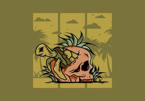 Sea turtle in the skull illustration Stock Illustration