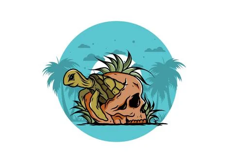 Sea turtle in the skull illustration Stock Illustration