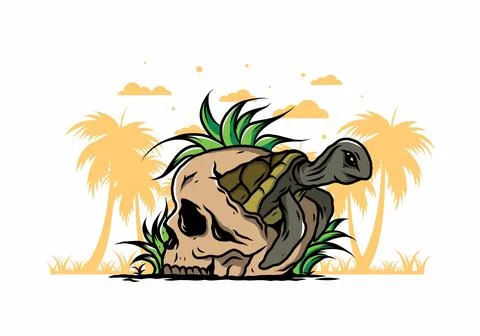 Sea turtle in the skull illustration Stock Illustration