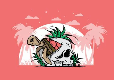 Sea turtle in the skull illustration Stock Illustration