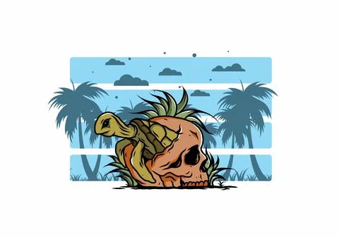 Sea turtle in the skull illustration Stock Illustration