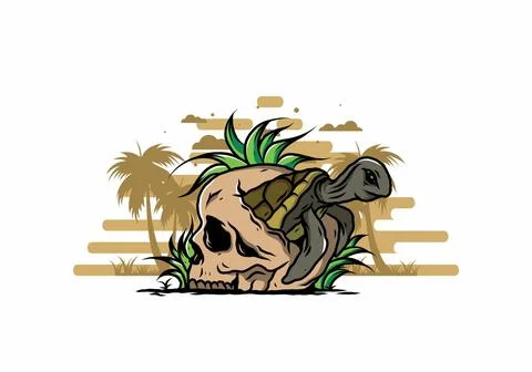Sea turtle in the skull illustration Stock Illustration