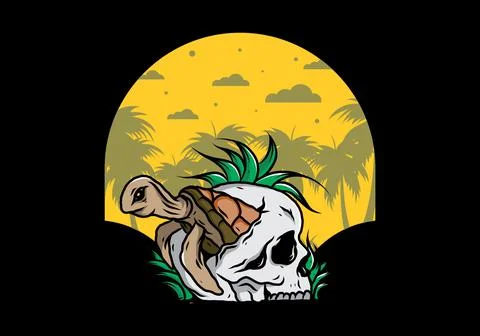 Sea turtle in the skull illustration Stock Illustration