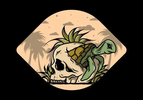 Sea turtle in the skull illustration Stock Illustration
