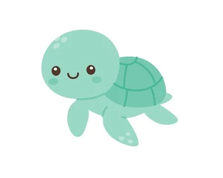 Sea turtle with smiling face. Flat vector marine animal illustration perfect for Stock Illustration