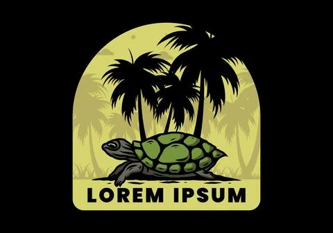 Sea turtle under the coconut tree illustration Stock Illustration