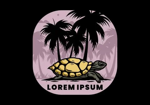 Sea turtle under the coconut tree illustration イラスト素材