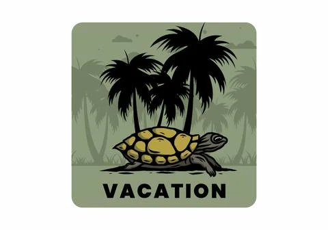 Sea turtle under the coconut tree illustration イラスト素材
