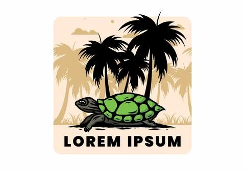 Sea turtle under the coconut tree illustration イラスト素材