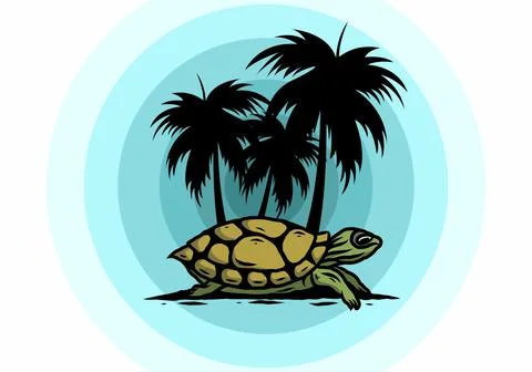 Sea turtle under the coconut tree illustration イラスト素材