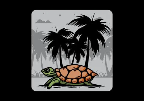 Sea turtle under the coconut tree illustration イラスト素材