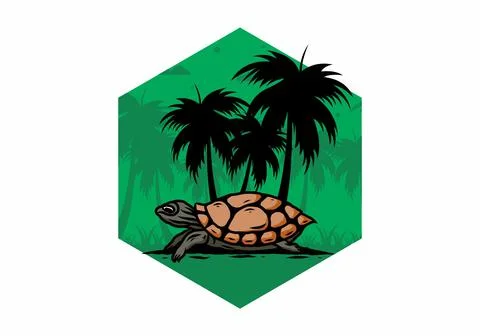 Sea turtle under the coconut tree illustration イラスト素材