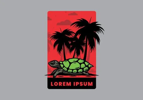 Sea turtle under the coconut tree illustration イラスト素材