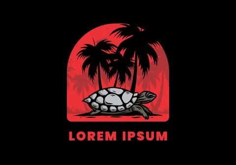 Sea turtle under the coconut tree illustration Stock Illustration