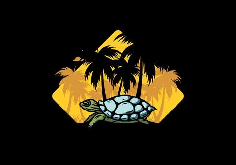 Sea turtle under the coconut tree illustration イラスト素材