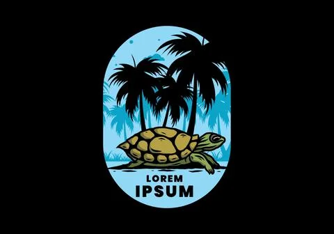 Sea turtle under the coconut tree illustration イラスト素材