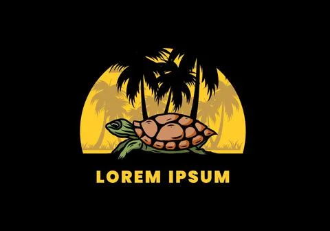 Sea turtle under the coconut tree illustration Stock Illustration