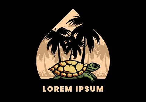 Sea turtle under the coconut tree illustration Stock Illustration