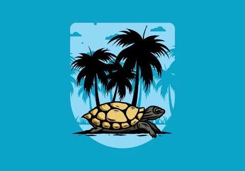 Sea turtle under the coconut tree illustration Stock Illustration