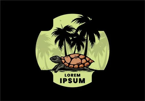 Sea turtle under the coconut tree illustration Stockillustratie