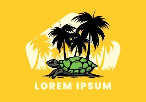Sea turtle under the coconut tree illustration Stock Illustration