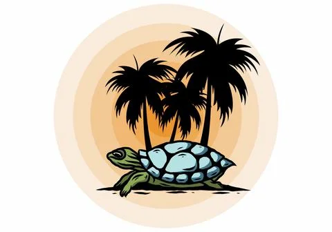 Sea turtle under the coconut tree illustration イラスト素材