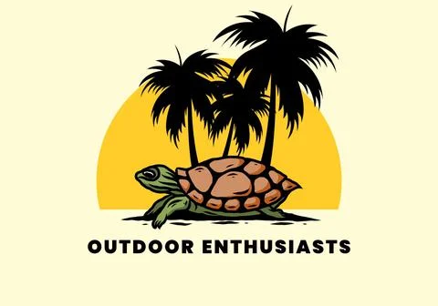 Sea turtle under the coconut tree illustration Stock Illustration