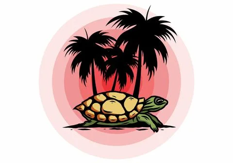 Sea turtle under the coconut tree illustration Stockillustratie