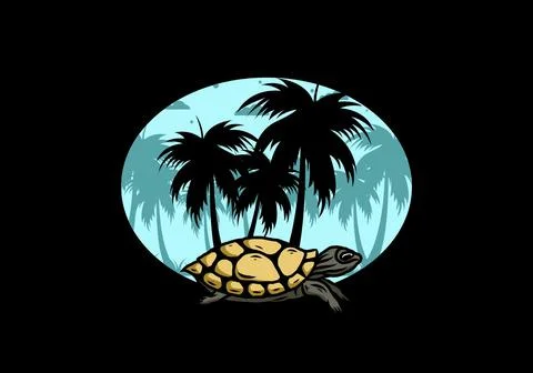 Sea turtle under the coconut tree illustration イラスト素材