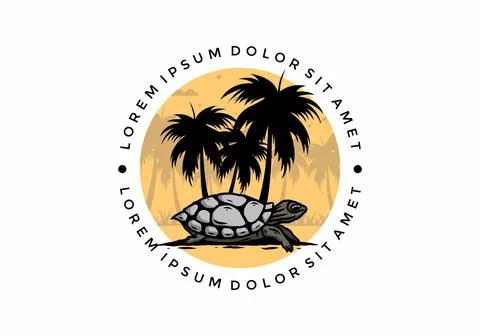 Sea turtle under the coconut tree illustration Illustrazione stock