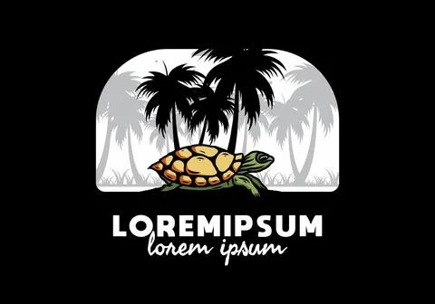 Sea turtle under the coconut tree illustration Stock Illustration