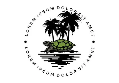 Sea turtle under the coconut tree illustration Illustrazione stock