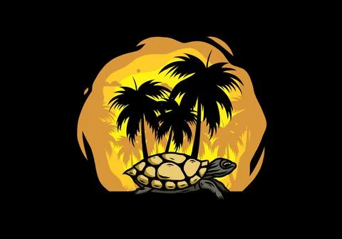 Sea turtle under the coconut tree illustration イラスト素材
